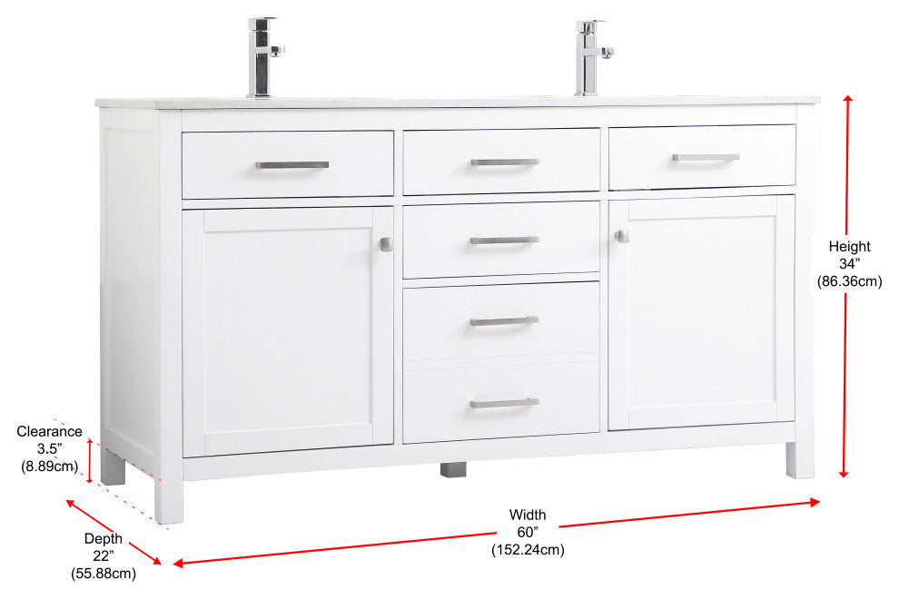 60" Double Bathroom Vanity, White