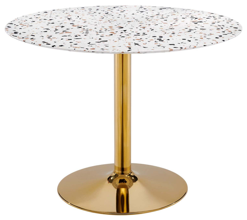 Verne 40" Round Terrazzo Dining Table, Gold White