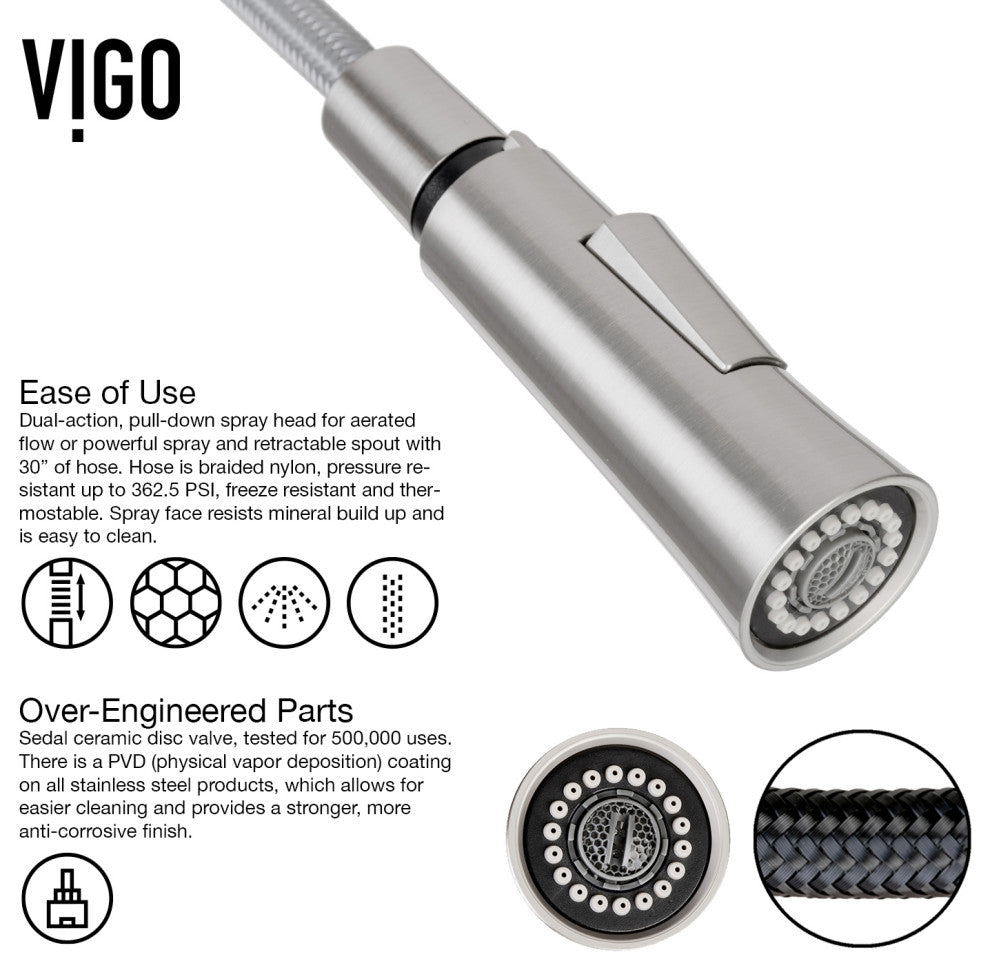 VIGO Laurelton 22" H Single Handle Pull-Down Sprayer Kitchen Faucet, Stainless Steel, With Soap Dispenser