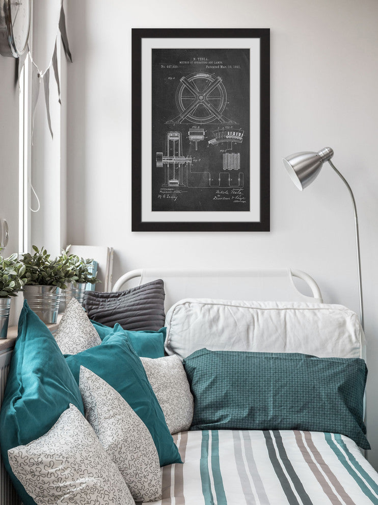 "Tesla Arc Lamp 1891 Chalk" Framed Painting Print