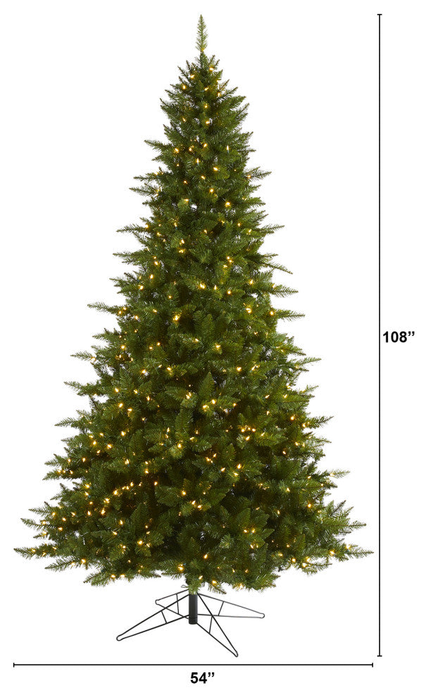 9' Vermont Spruce Faux Xmas Tree W/ Multifunction Lights & Bendable Branches