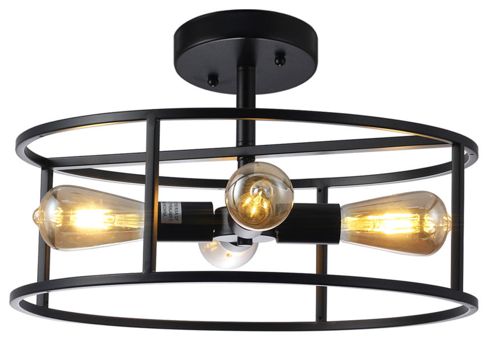 Ryker Farmhouse Matt Black 4 Light Drum Ceiling Pendant 18" Wide