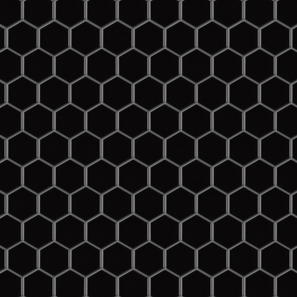 Metro 2" Hex Glossy Black Porcelain Floor and Wall Tile