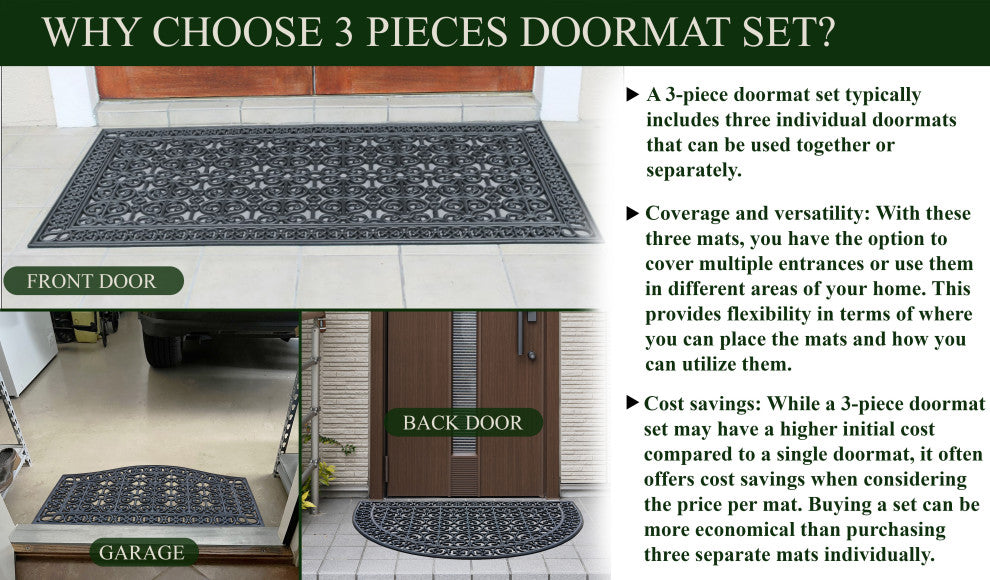 Rubber Grill Matching Doormat Set, Patio/Garage, Heavy Duty, 3-Piece Set