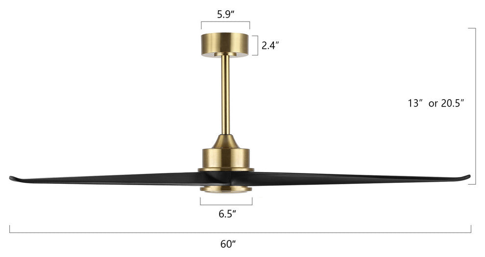 60" 3-Blade Reversible DC Motor Ceiling Fan With Remote, Gold/Black
