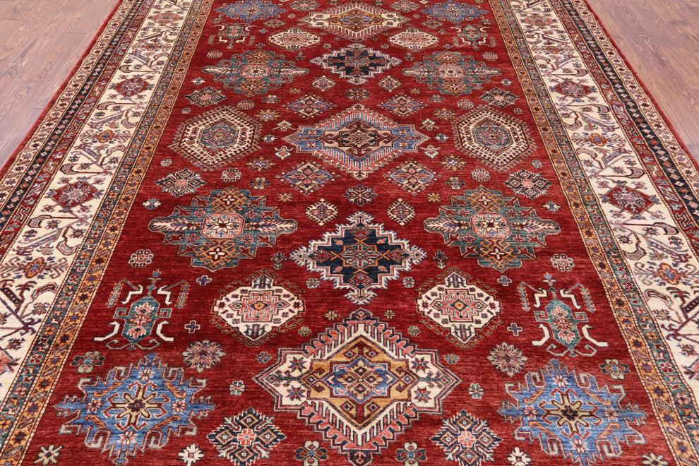 8' 9" X 12' 0" Handmade Super Kazak Geometric Rug Q10611