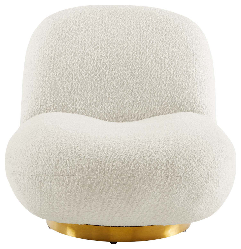 Swivel Accent Chair, Gold Ivory, Fabric, Modern, Lounge Cafe Hotel Hospitality