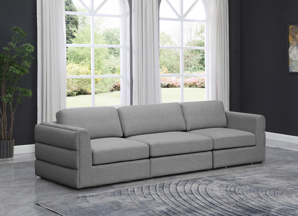 Beckham Linen Textured Fabric Upholstered 3-Piece Modular Sofa, Grey