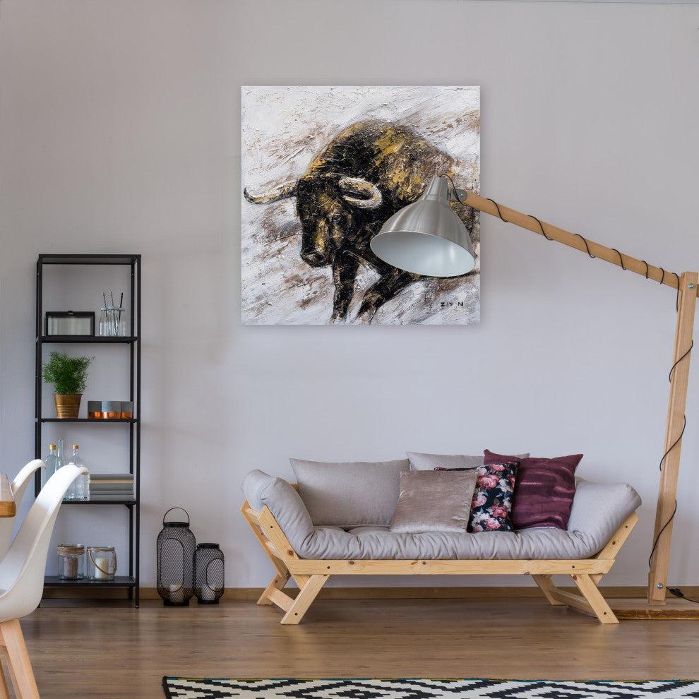 "Wall Street Bull Hand Painted" Canvas Artwork, 40"x40"