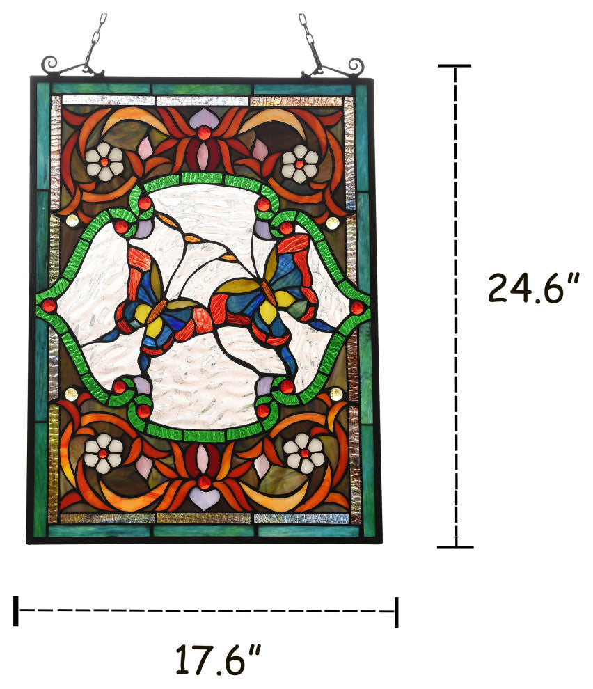 CHLOE Lighting Annabella Tiffany Animal Design Window Panel 18"x25"