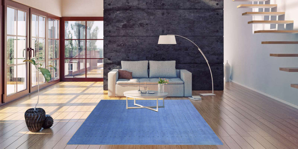Handmade Wool Blue Transitional Solid Lori Baft Rug, 8' X 10'