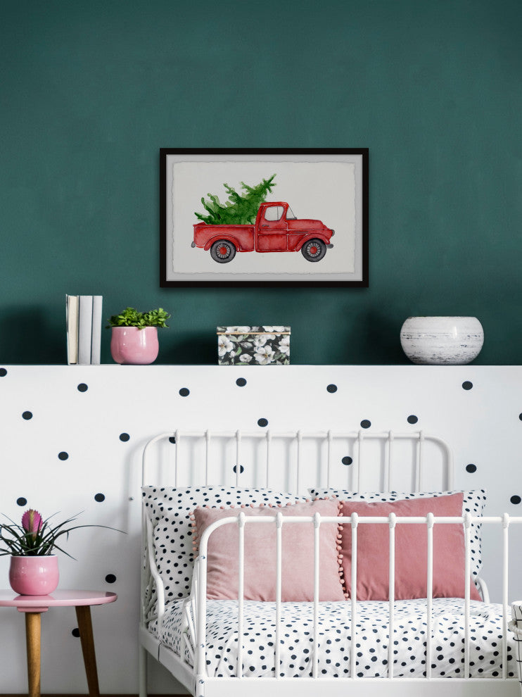 "Rustic Red Pine Truck" Framed Painting Print, 18x12