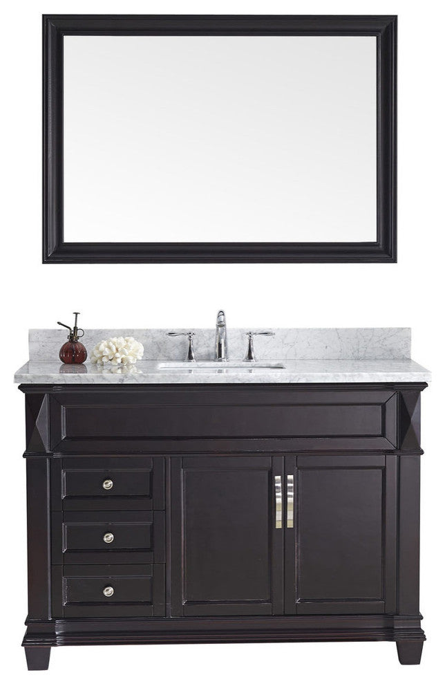 Virtu Victoria 48" Single Bathroom Vanity, Espresso With Faucet and Mirror