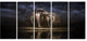 Elephants Watering in the River, Animal Canvas Wall Art, 60"x28", 5 Panels