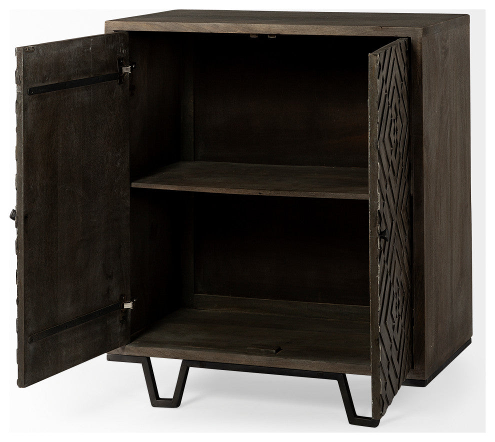 Argyle Dark Brown Solid Wood With Black Iron Frame Accent Cabinet