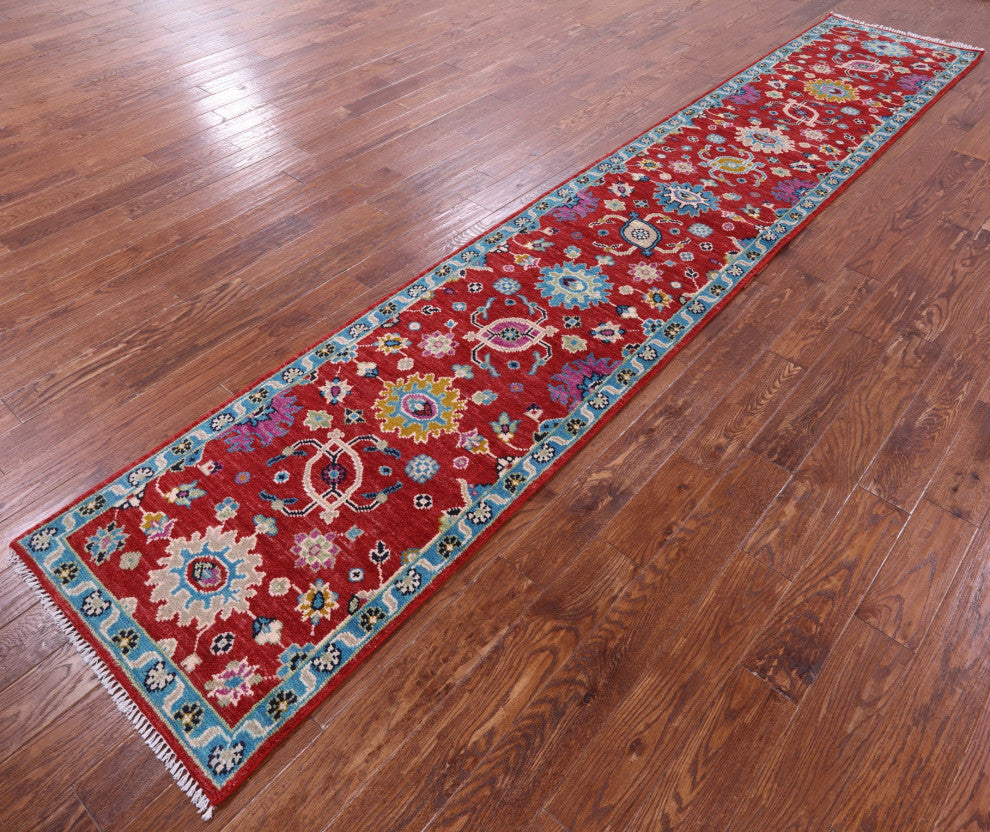 2' 7" X 14' 2" Runner Turkish Oushak Handmade Wool Rug - Q15925