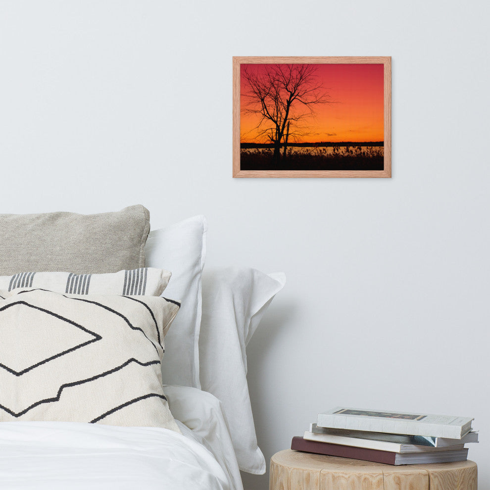 Burning Skies Rural Landscape Framed Photo Paper Wall Art Print, Red Oak, 12" X 16"