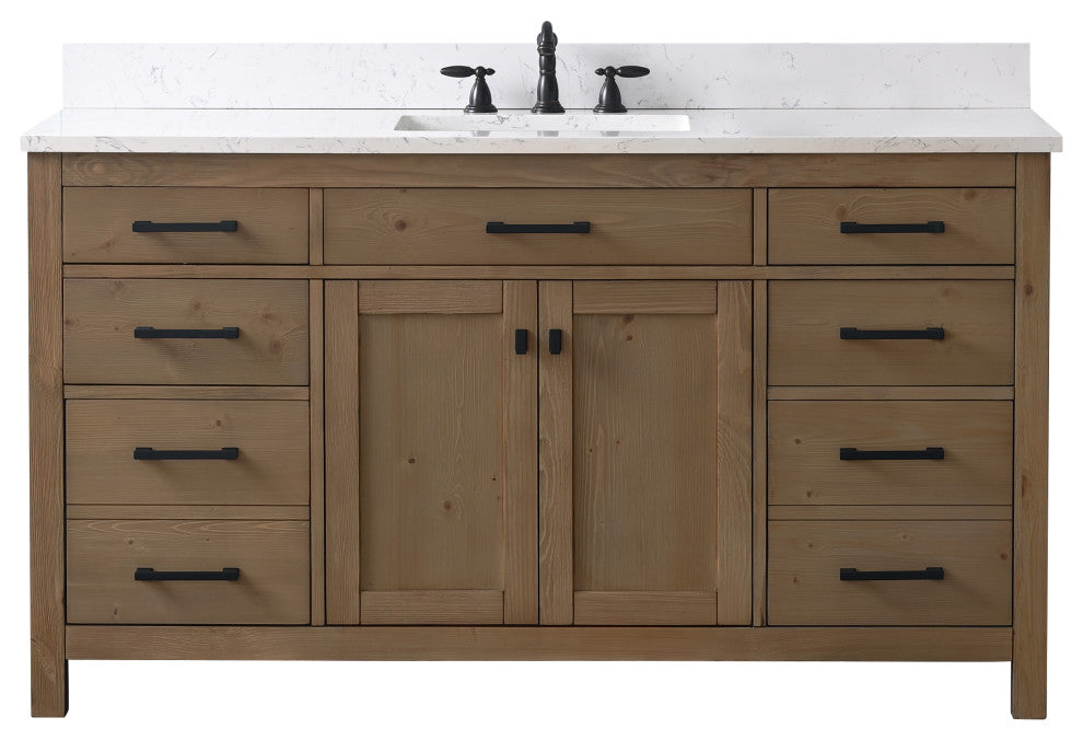 Jasper 60" Bathroom Vanity, Textured Natural, Ariston White Engineered Stone Top