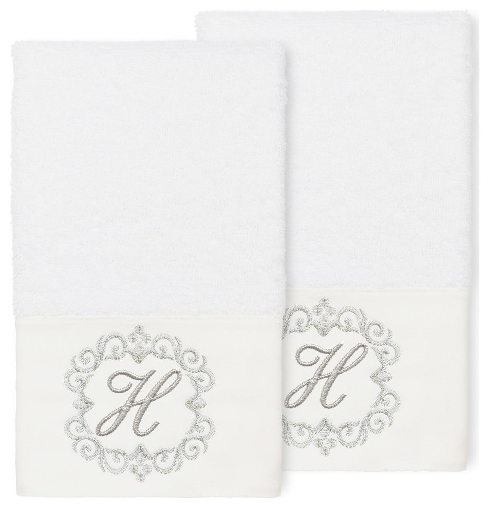 Linum Home Turkish Cotton Monica 2-Piece Embellished Hand Towel Set, White