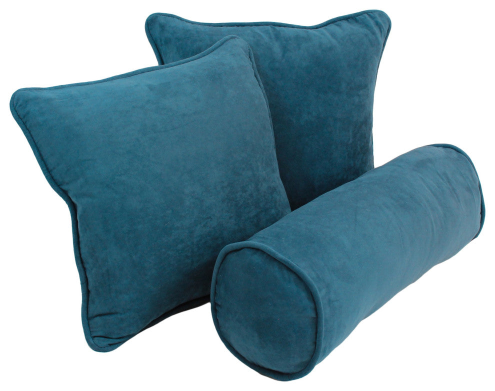 Double-Corded Solid Microsuede Throw Pillows With Inserts, Set of 3, Teal