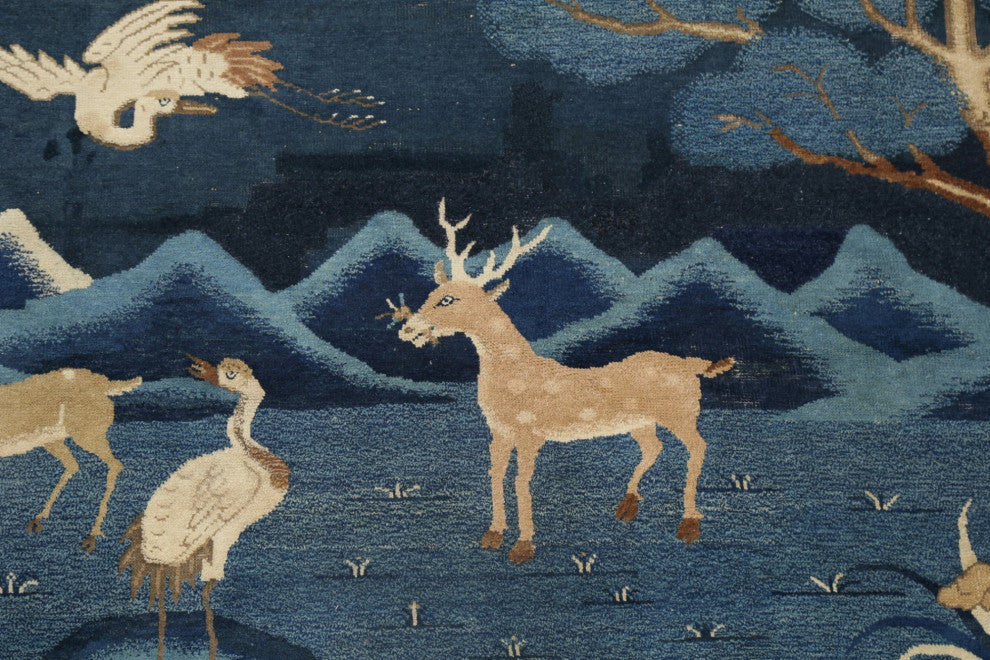 Consigned, Antique Hand-Knotted Novelty Chinese Area Rug, Blue, 3'11"x5'11