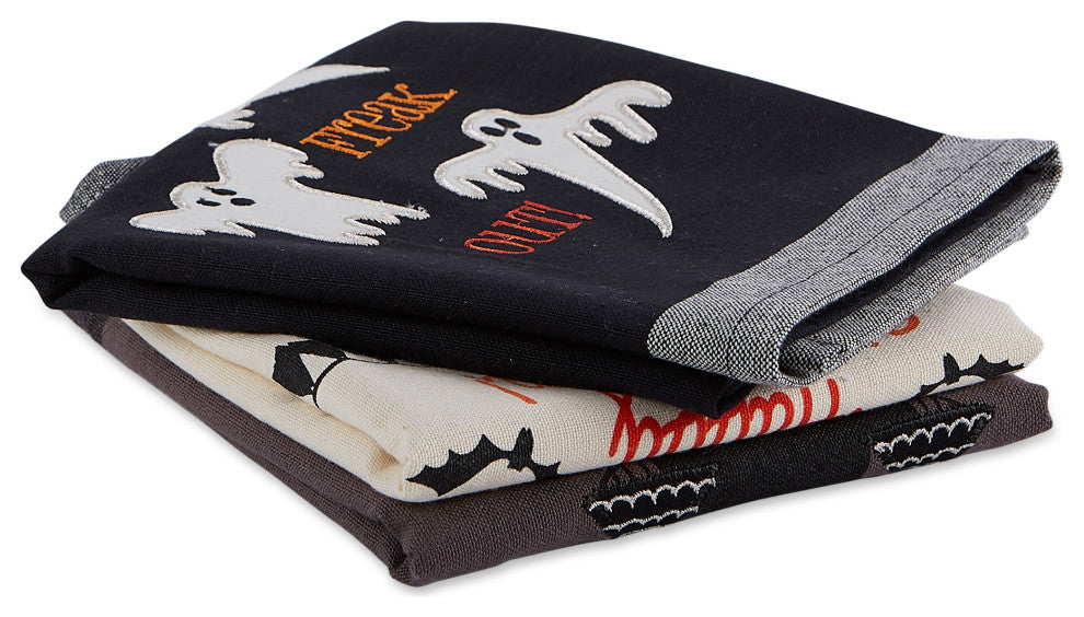 Assorted Halloween Embroidered Dishtowel, Set Of 3
