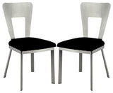 Set of 2 Dining Chair, Silver Finished Open Back With Black Microfiber Seat