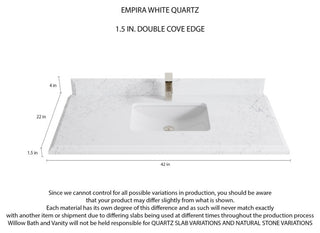 Boston 42 Single Sink Bath Vanity in White 1.5" Empira Quartz