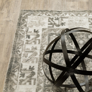 Sanjay Vintage Double Medallion Charcoal/Ivory Microfiber Area Rug, 7'8"x10'