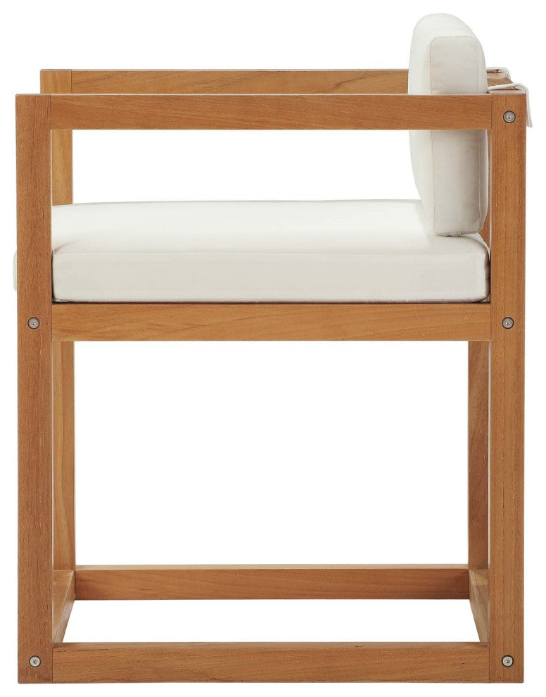 Modern Outdoor Patio Furniture Lounge Side Armchair Chair, Wood, Natural White