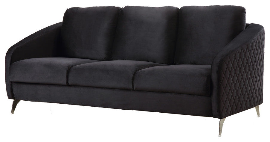 Sofia Black Velvet Fabric Sofa Loveseat Chair Living Room Set