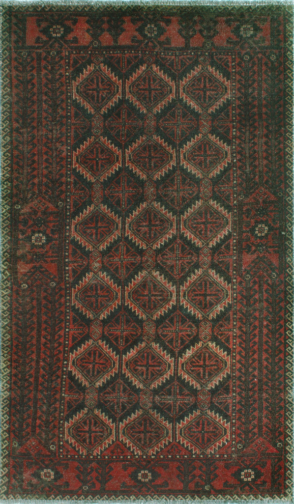 Vintage Distressed Kamelya Charcoal/Rust Rug, 3'7x6'2