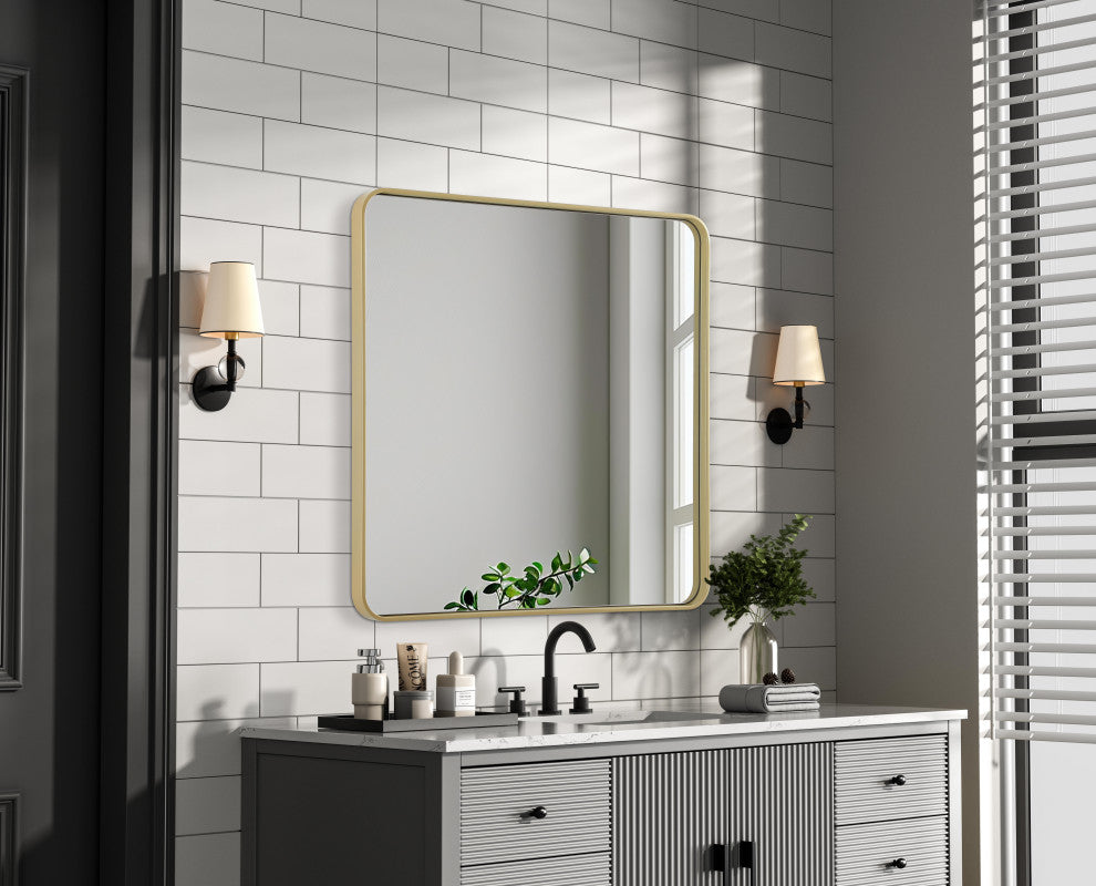 Home Living Contour Metal Rectangle Mirror 36x36, Brass