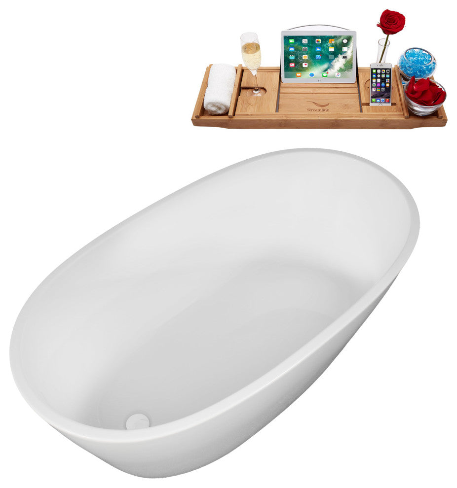 51" Streamline B-252-42-WH Freestanding Tub, Tray & Drain, Glossy White