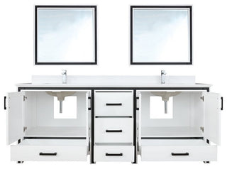 Ziva White 84" Double Vanity, Cultured Marble Top, 34" Mirrors