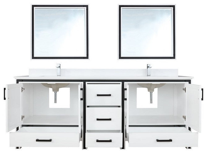 Ziva White 84" Double Vanity, Cultured Marble Top, 34" Mirrors