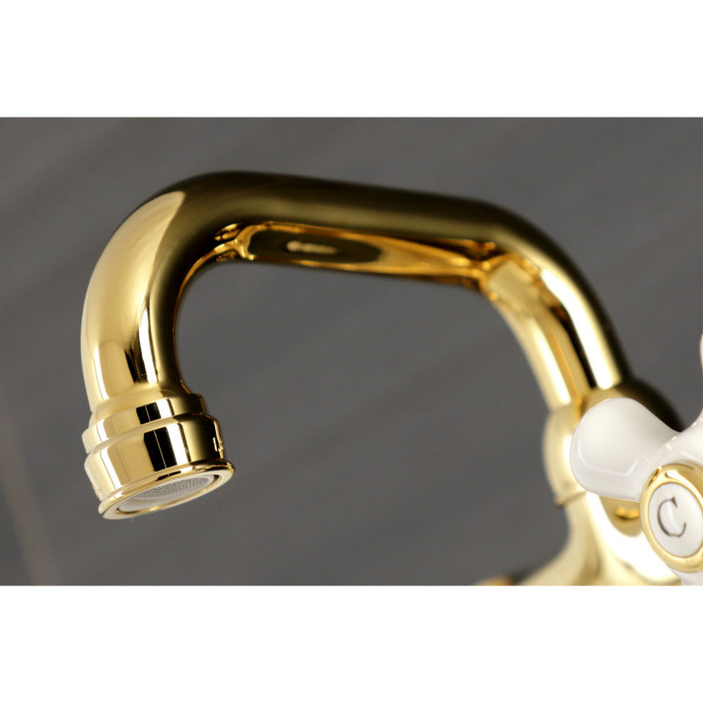 Kingston Brass KS612PB Two-Handle Wall Mount Bar Faucet, Polished Brass