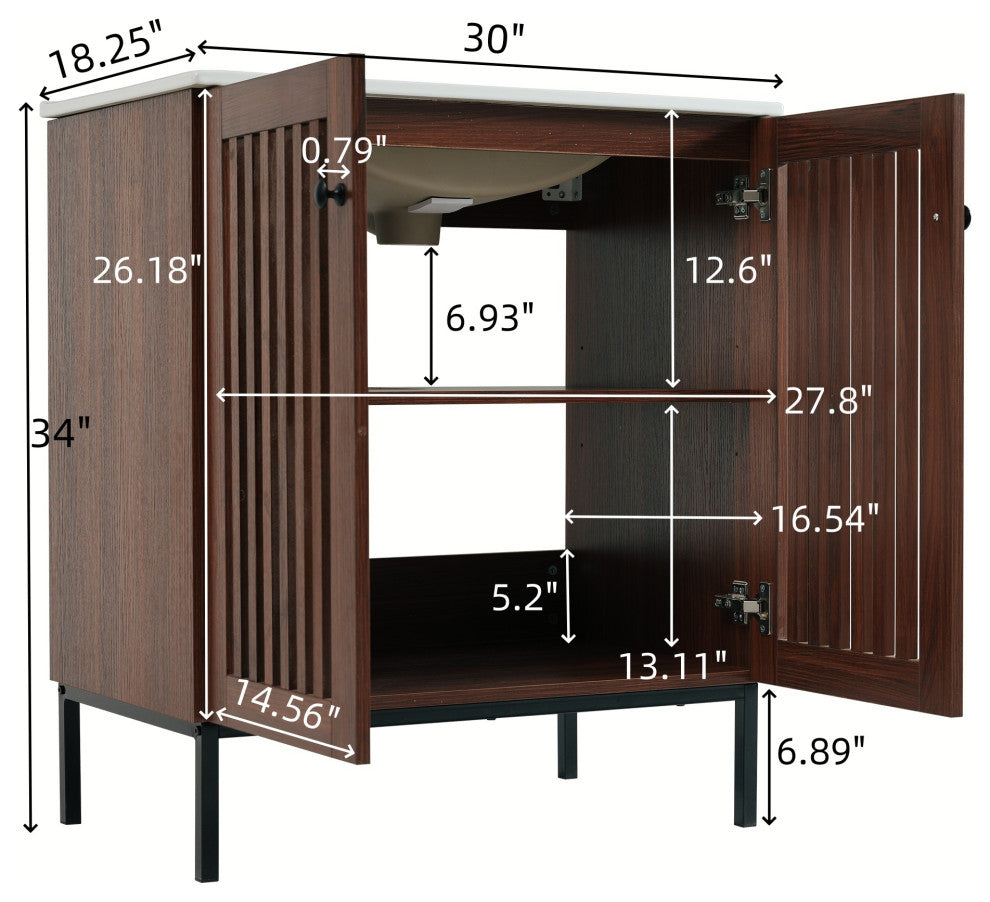 GDF Studio 30" Vintage Bathroom Vanity With Ceramic Sink, Antique Dark Brown