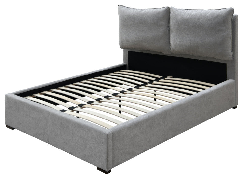 Misha Polyester Fabric Upholstered Bed, Gray, King