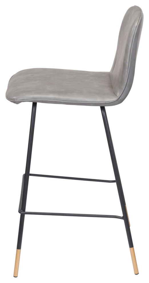 Counter Stool Chair, Steel Metal, Fabric, Gray, Black, Gold, Mid Century