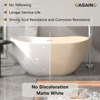 Solid Surface Stone Freestanding Tub Soak in Style with Matte White Finish, 57in