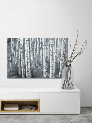 "Dusky Tree Trunk Forest" Painting Print on Wrapped Canvas, 24"x16"