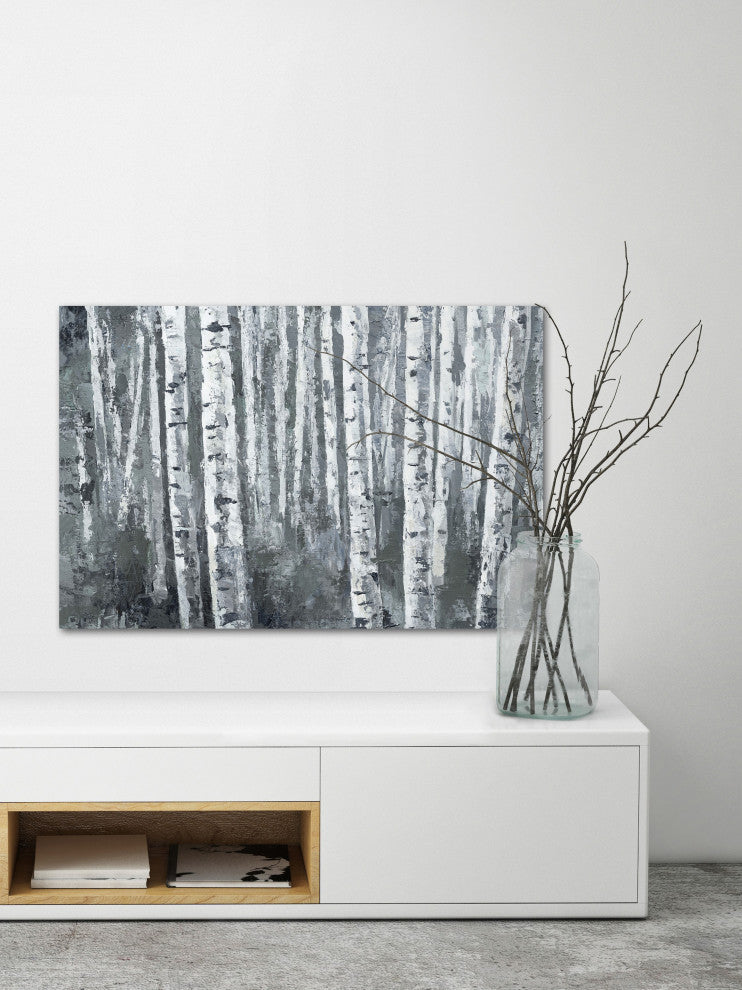 "Dusky Tree Trunk Forest" Painting Print on Wrapped Canvas, 24"x16"