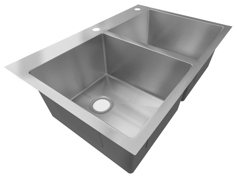 Sinber Double Bowl Kitchen Sink with 304 Stainless Steel Satin Finish, 33"x22"x9", Drop in