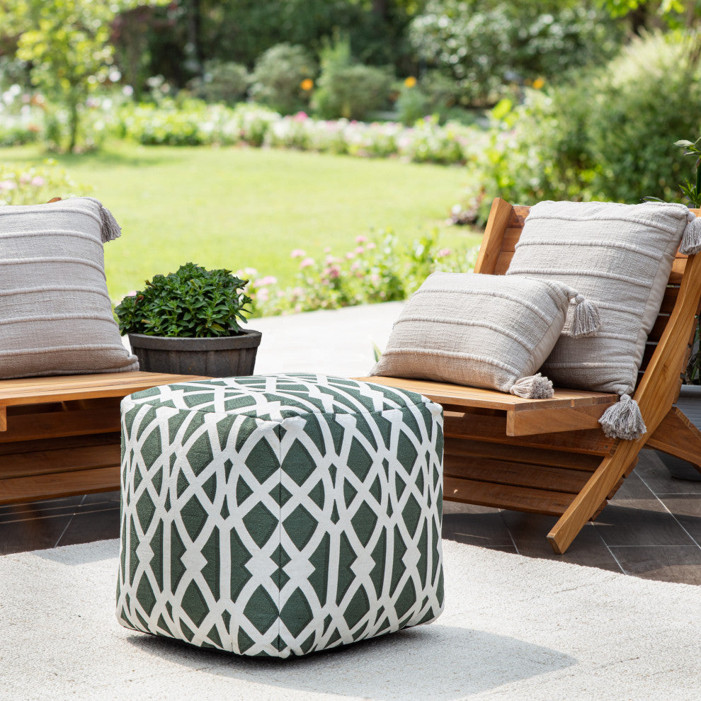 Sark Green 18" x 18" x 18" Green and Ivory Pouf
