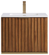 Terra Bathroom Vanity, Walnut/Satin Brass With White Quartz, 24", White Quartz Top
