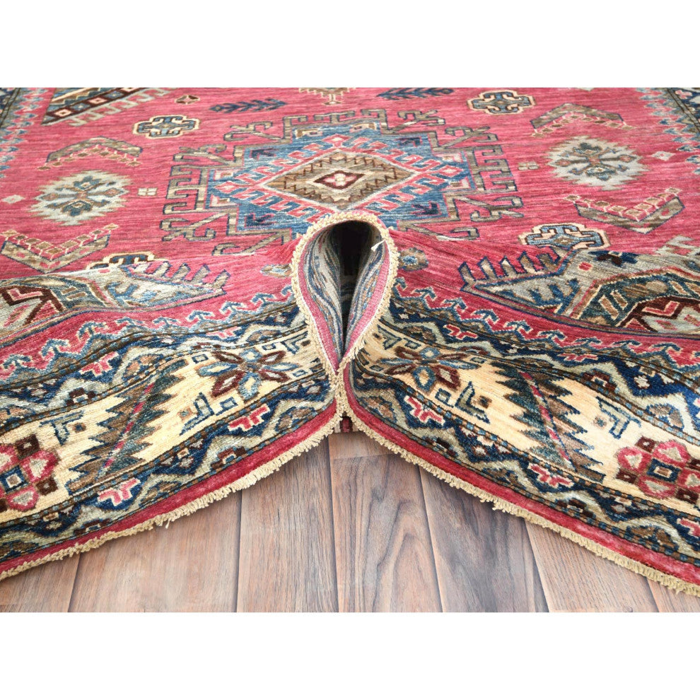 Taffy Pink, Natural Wool Hand Knotted, Afghan Super Kazak Rug, 6'0"x8'9"