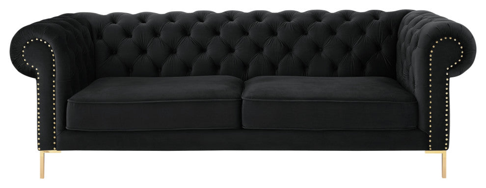 Inspired Home Ariadna Sofa Button Tufted, Black Velvet
