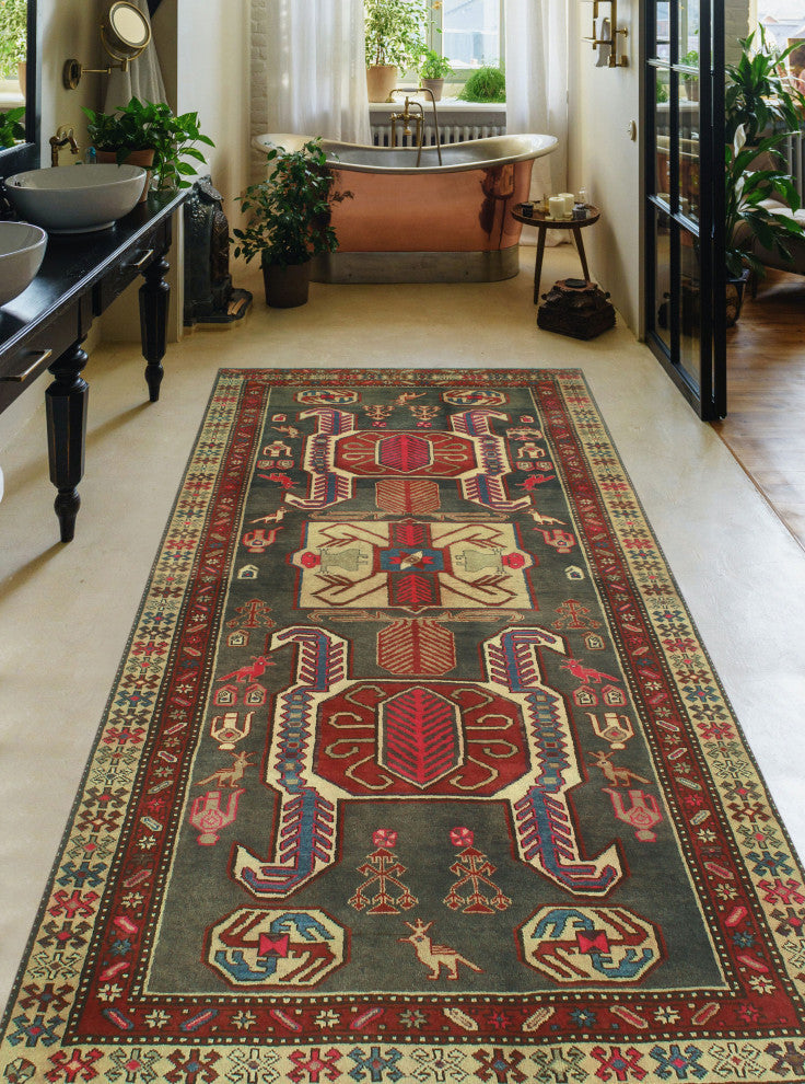 Vintage Distressed Blakely Charcoal/Ivory Runner, 4'3x9'4
