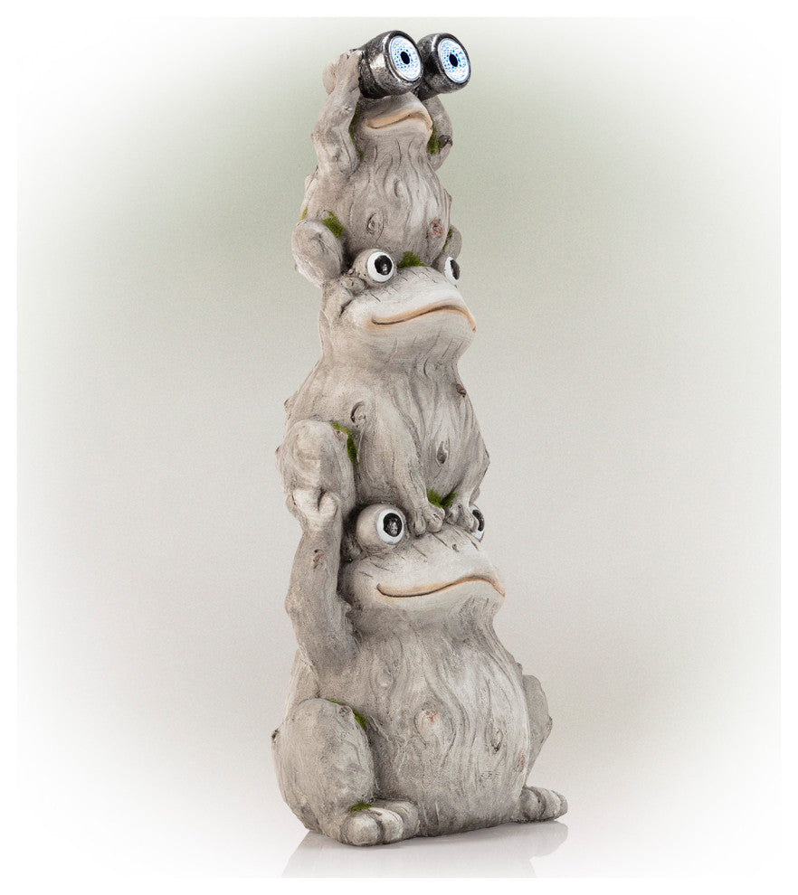 Alpine Solar Three Stack Frogs Statue with LED Light, 24"